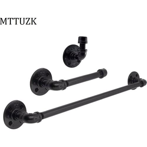 MTTUZK 3 Piece/Set Kit Retro Steam Pipe Robe Hook Towel Bar Toilet Paper Holder, Bathroom DIY Industrial Iron Pipe Hardware Set