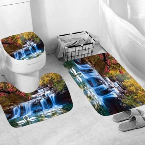 Scenery Printed Bathroom Carpet Toilet Seat Set Cushion Mats Soft Shower Absorbent TPE Material Non-slip Sop Rug Home Decoration
