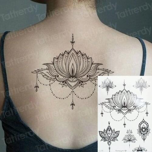 Tattoo sticker woman sticker indian henna pattern mandala temporary tattoo sticker jewelry lotus flower girls tatoo back hand