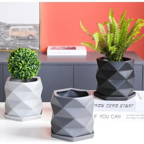 Desktop Ceramics Flower Pot Polygon Solid Color Ceramic Potted Modern Style Cute Office Flowerpot Desktop Ornaments Home Decor