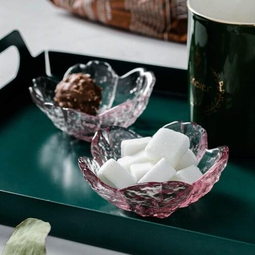 Small Glass Dish Japanese Style Pink Flower Shape Bowl For Snacks Nuts Condiments Candy Chip and Dip Serving