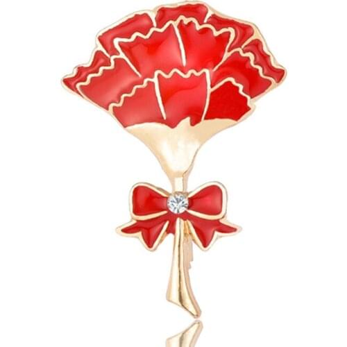 2019 New Wome Clothes Accessories Mothers Day Gift Gold Crystal Inlaid Red Enameled Carnation Flower Bouquet Pin Brooch Jewelry