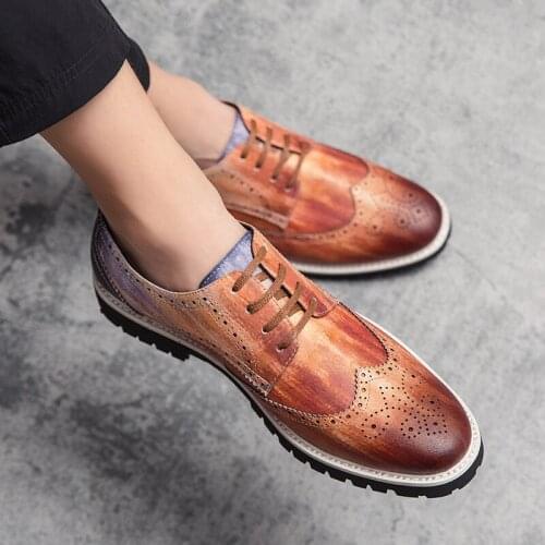 2021 New Shoes Luxury Leather Lace Up Flats Shoes Men Casual British Style Male Oxfords Fashion Brand Wedding Outdoor