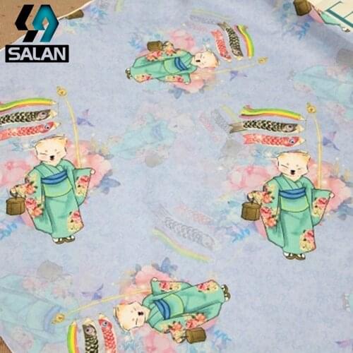 New cute kitten imitation silky yarn fabric hand diy fabric dress cheongsam Chinese clothing fabric