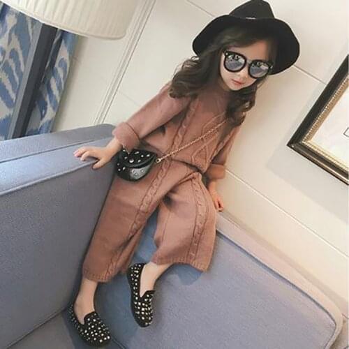 New Autumn Winter Girls' Baby Knitted Sweater Top + Pants 2-piece Set Fashion Girls' Woollen Clothes and Trousers Warm Suit 2-6Y