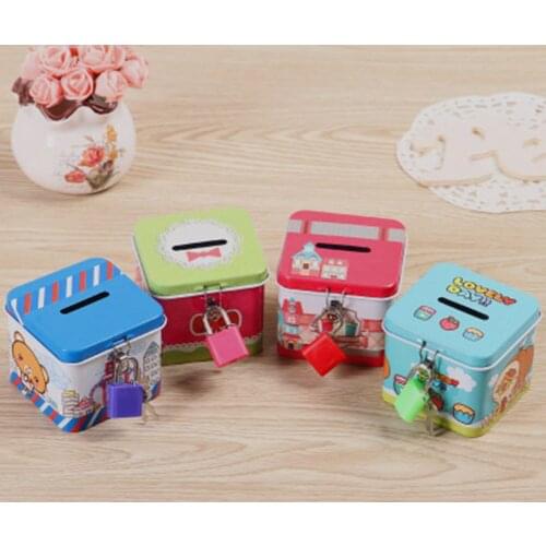 Personalise Square Piggy Bank Logbook Series Tin Plate Box Money Saving Pot Coin Box Storage Tank Gift Color Random