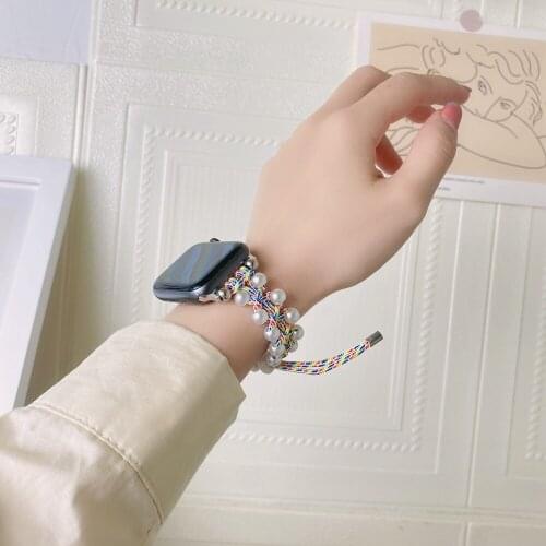 Newest Woven Nylon Rope 38mm 42mm for Apple Watch 6SE 5 4 Pearl Braided Strap for iWatch Band 44mm 40mm 3 2 1 Wristband Correa