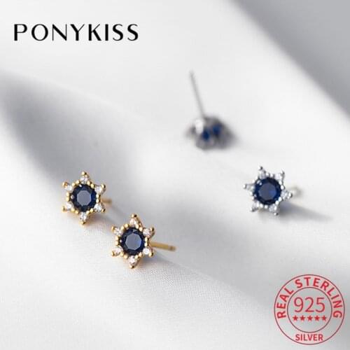 PONYKISS Trendy 925 Sterling Silver Sun Zircon Minimlist Stud Earrings for woman Party Fine Jewelry Wholesale Accessory
