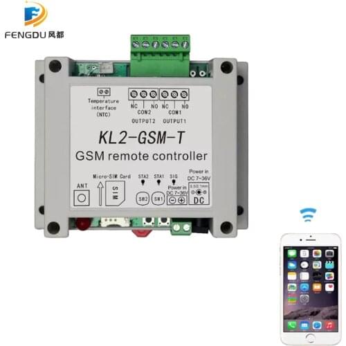 GSM remote relay controller switch access controller with 2 relay output one NTC temperature sensor