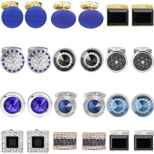 Luxury Shirt Fashion Cufflink for mens Brand Blue Crystal Opal Cuff links Button High Quality Luxury for Wedding Groom