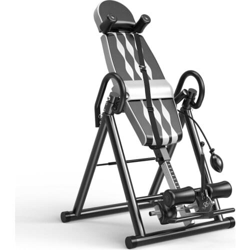 Grey Premium Foldable Gravity Inversion Table Waist Inflatable Adjustment Therapy Fitness Adjustable Height Foldable