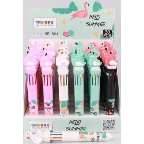 Cartoon Flamingo 10 Colors Ballpoint Pen 30 Pcs/lot Cute Press Ball Pens School Office Writing Supplies Stationery Gift