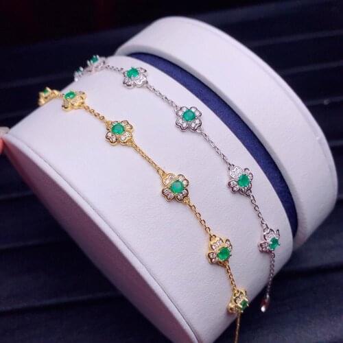 Shilovem 925 sterling silver real green Emerald Bracelets fine Jewelry women trendy wedding plant wholesale 3*3mm dl0303966agml