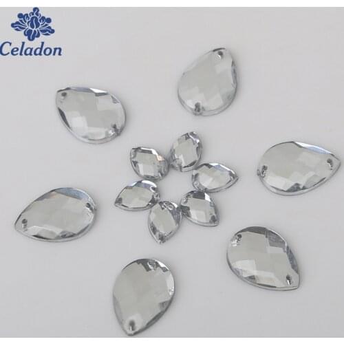 50-100Pcs 7X10mm/8X13mm/13X18mm Pick Size Acrylic Crystal Sew On Rhinestone, For Dancing Dress Clothing Craft Decoration