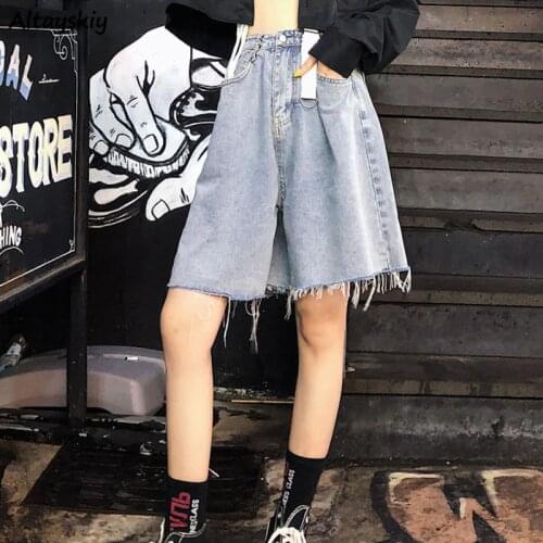 All-match Denim Shorts Summer Retro Tassel Fashion High Waist Loose Pockets Streetwear Party Cool Casual Wide Leg Harajuku Cozy