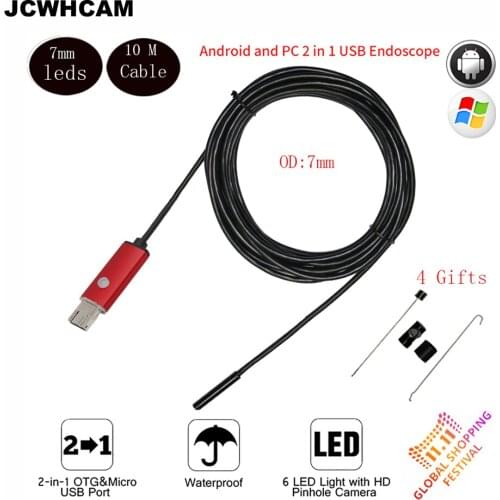 JCWHCAM 7mm Len USB Endoscope Camera Snake Tube Pipe Waterproof USB Endoskop Car Inspection Borescope Endoscope Camera Android