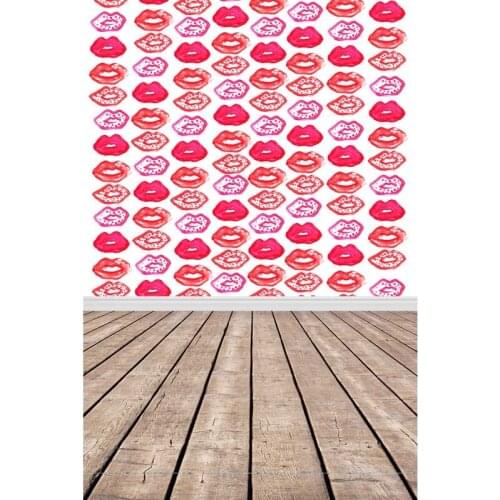 Vintage Wooden Floor Photography Backdrops Red Lip Prints Backgrounds for Photo Studio New Born Baby Shower Children Vinyl Cloth