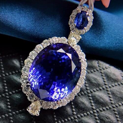 Vintage luxury blue crystal sapphire gemstones pendant necklaces for women white gold silver color jewelry bijoux party gifts