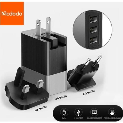 MCDODO 3 in 1 USB Charger Triple EU US UK Plug 2.4A Travel Wall Mini Adapter For iPhone 12 11 Pro Max Huawei Samsung Xiaomi mi10