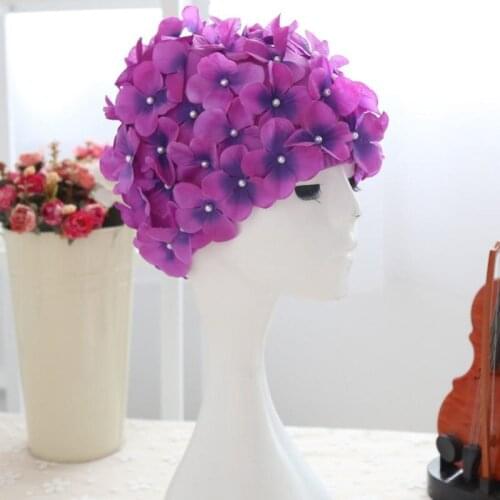 Flower Design Ladies Petal Bathing Cap Women Swimming Caps Summer Water Sports Pool Hat Floral Vintage Bath