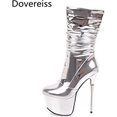 Dovereiss Fashion Womens Shoes Winter new Zipper Elegant platform Concise Mature Zipper Stilettos heels Short boots big size 43