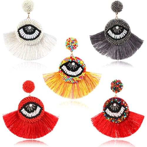 2021New Summer Rice Bead Eye Pearl Tassel Fan-shaped Women Fashion Fine Pendant Earring Girl Beautiful Match Accessories Student