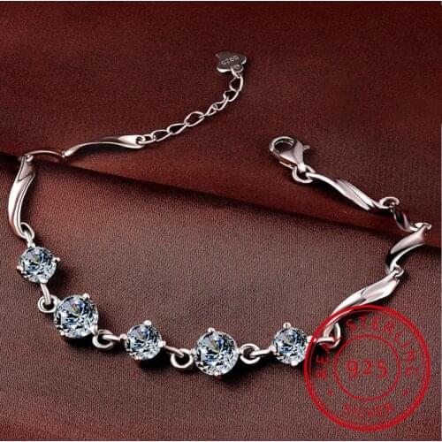 Simple Fashion 925 Sterling Silver Four-claw Zirconia Heart Bracelet For Women Valentines Day Gift pulseira S-B155