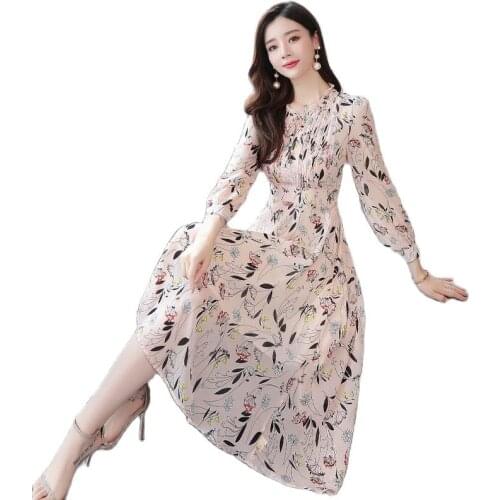 2020 new Womens Spring Summer Floral Chiffon Dress temperament Nine points sleeve Dress m231
