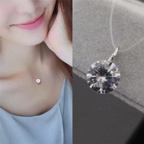 1pc Fashion Women Transparent Fishing Line Clavicle Necklace Zircon Pendant Necklace