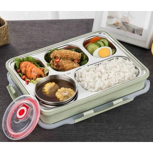 304 Stainless Steel Plate Heat Preservation Lunch Box Compartment Convenience Fast Food Tableware