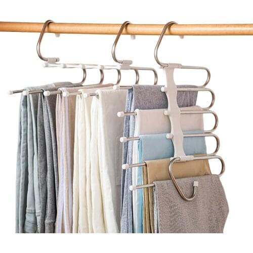 5 in 1 Pant Rack Multifunction Shelves Storage Organizer Stainless Steel Wardrobe Magic Trouser Hanger Coat Storage Organization