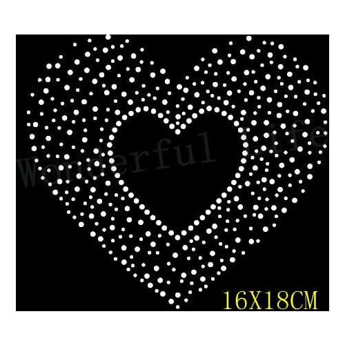 Free Shipping Heart inside blank with dots design heat transfer rhinestone Motif hotfix rhinestone for garment