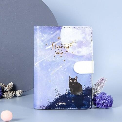 MINKYS Starry Sky Cat A6/A5 1 Piece PU Leather Binder Notebook Journal Agenda Planner Bullet Diary Book School Stationery
