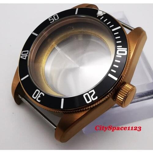 Watch Parts 41mm Brass Coated Black Bezel Watch Case Fit ETA 2836 Miyota 8215 ST1612 movement mens watch