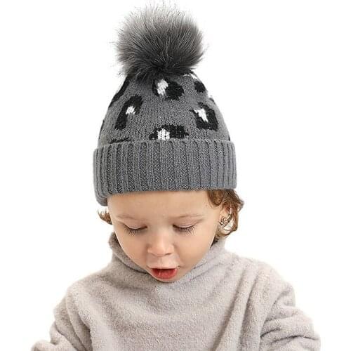 Leopard Print Baby Winter Hat For Girls Boys Autumn Winter Beanie Hat Warm Knitted Pompom Hat For Kids Children Toddler Beanies