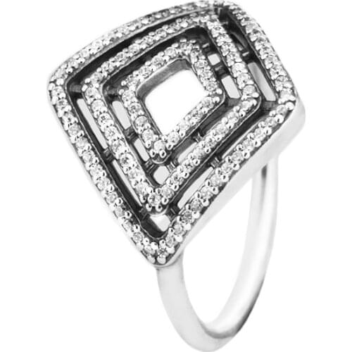 Geometric Lines Rings 100% 925 Sterling Silver Jewelry with Clear CZ Free Shipping