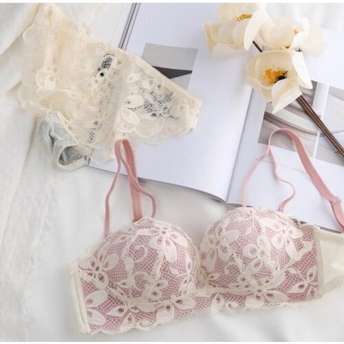 Womens Underwear Set Sexy Lace Bra Seamless Hollow Out Panties Ladies Push Up Brassiere Small Chest Female Sexy Lingerie Set
