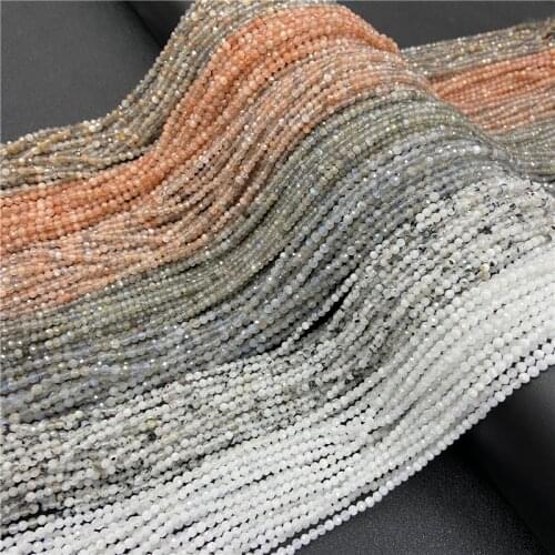 2 3mm Natural Labradorite Quartz Moonstone Crystal Stone Beads Round Faceted Loose Beads For Jewelry Making DIY Bracelet 15.5"