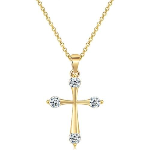 Fashion Cubic Zircon Crystal Cross Chore Necklace Korean Style Gold Chain Exquisite Crystal Neckalce For Women Girls Jewelry