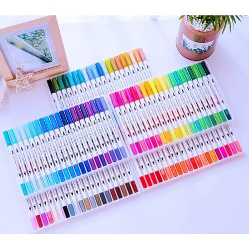 12/24/36/48/60/80/100 Ink Colored Art Marker Pen Set Calligraphy Dual-tip Paint Brush Drawing Painting Watercolor Pen Stationery