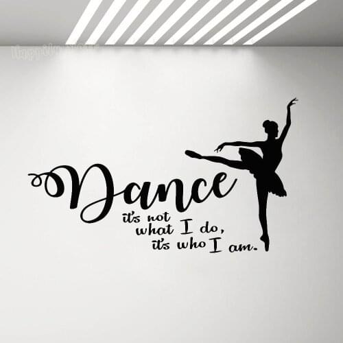 Dance Wall Art Decals for Girls Room Ballet Ballerina Silhouette Wall Stickers Quote Vinyl Decal Mural Princess Room Decor 3022