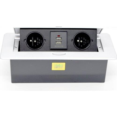 New French Standard Multimedia Desktop Socket With USB Black Silver Hidden Pop Up Conference Desktop Socket Plastic Bottom Box