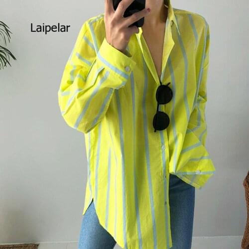 2021 Spring Autumn New Striped Long-Sleeve Shirt Female Korean Style Cotton Women Blouses and Tops Fashion