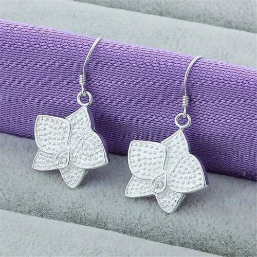 NEW 925 Sliver Color Beautiful Flower Pendant Drop Earrings Fashion Jewelry For Female Daily Party Accessories Christmas Gift
