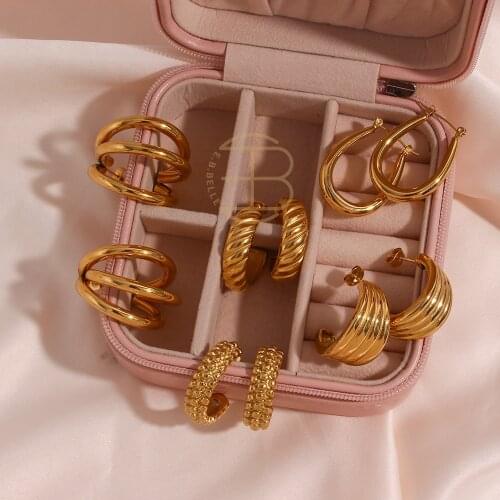 2021 Latest Texture Wires U Shape Hoops Stunning PVD Gold Ladies Jewelry Best Selling Stainless Steel Earrings Set for Women