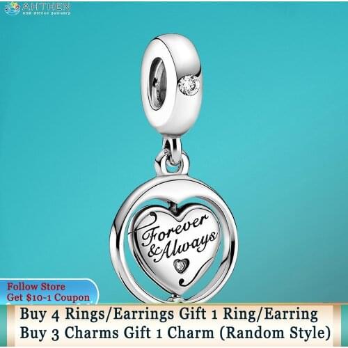 Ahthen 925 Sterling Silver Beads Spinning Forever & Always Soulmate Dangle Charm fit Original Pandora Bracelet for Women Jewelry