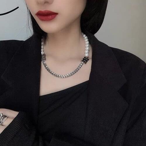 NEW Punk Imitation Pearl Splice Lasso Choker Necklace Collar Statement Golden Hip hop Lasso Pendant Necklaces for Women Jewelry