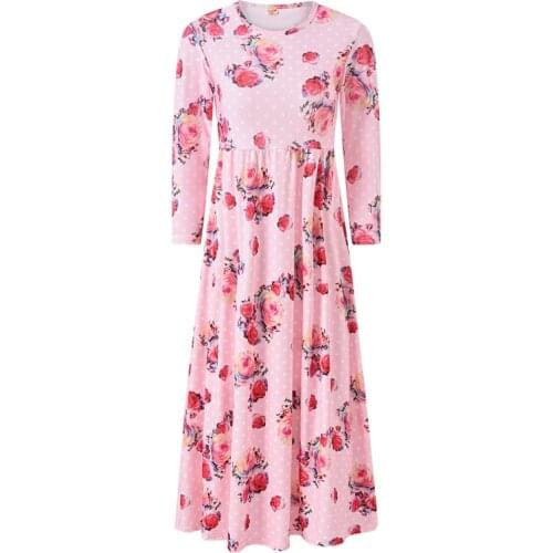 6 8 10 12 Years Old Girls Floral Maxi Dress with Pockets Bohemian Long Gown 3/4 Sleeve Ankle Length Vintage Casual Frock Clothes