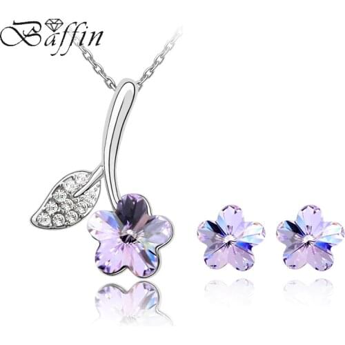 Baffin Original Crystals From SWAROVSKI Flower Pendant Necklace Stud Earrings Jewelry Sets For Women Girls Womens Day Joyas