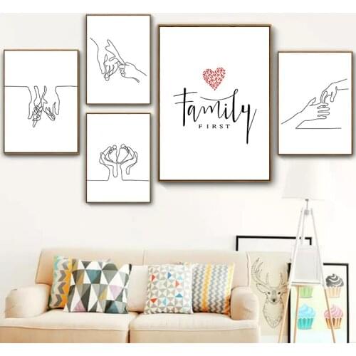 Nordic Poster For Kids' Nursery Room Decor Wall Art Muralt Wall Art Happy Family Canvas Painting Art Hand Drawn Lines Love Baby